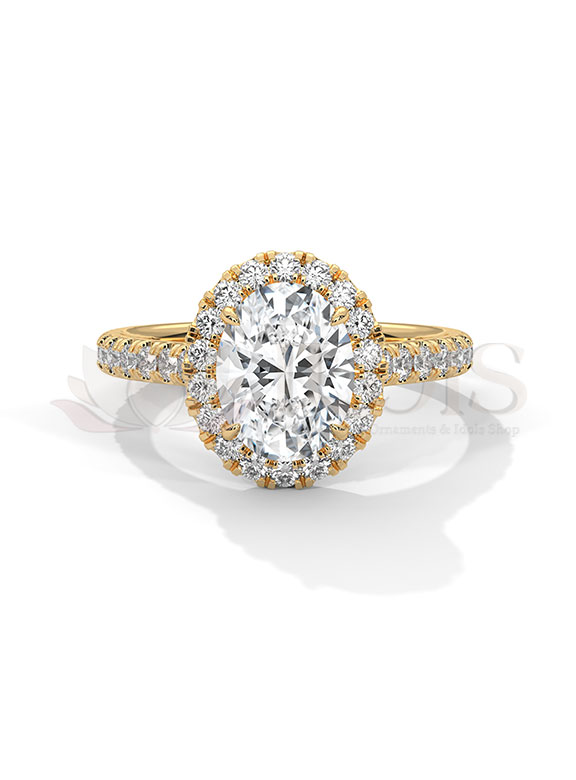 Romantic Oval Cut Milgrain Halo Pave Diamond Engagement Ring